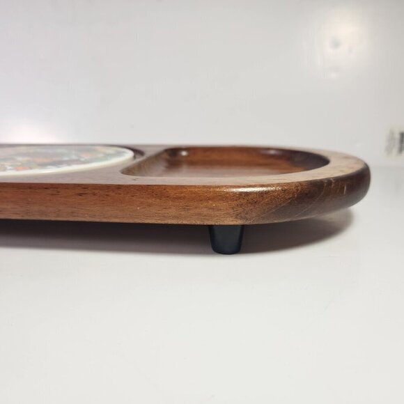 Charcuterie Cheese Board Tray with Ceramic Tile in the Center Vintage 70s Japan - Picture 6 of 11